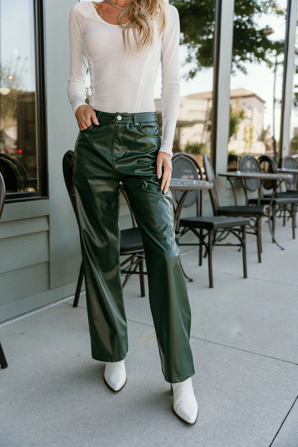 Kilah Dark Green Faux Leather Pants - Image 5