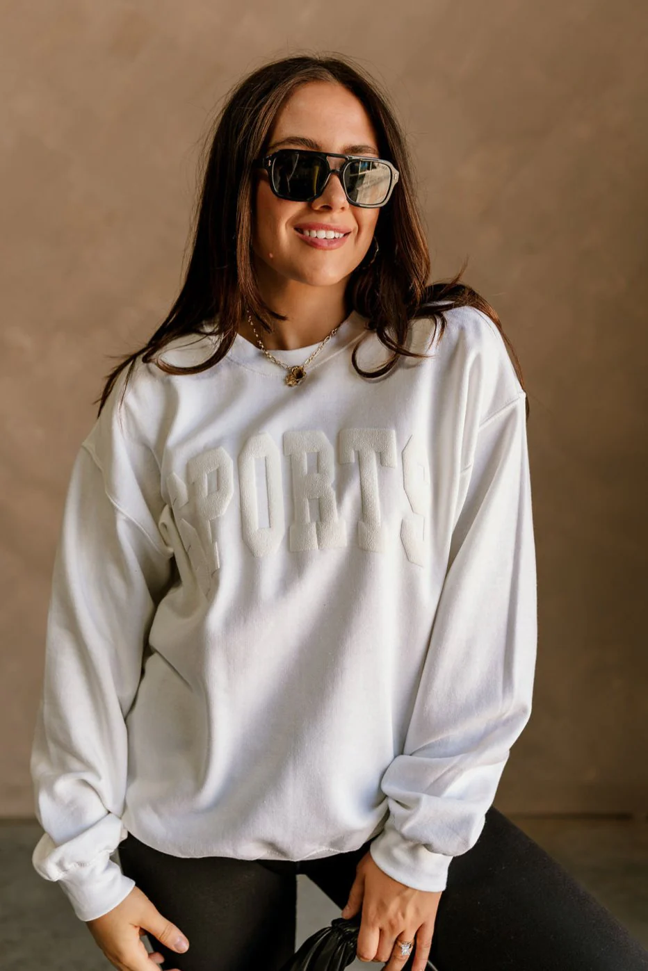 Sports White Crew Neck Sweatshirt