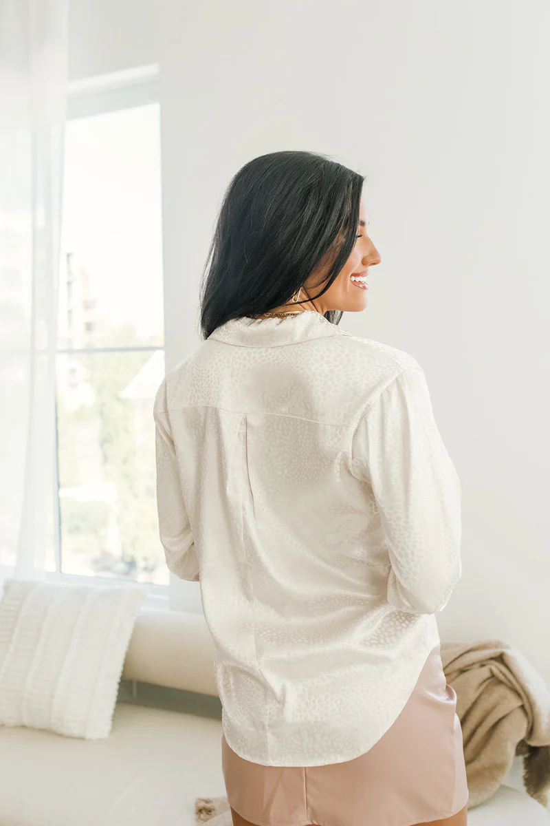 Spot On Satin Top in Ivory - Image 5