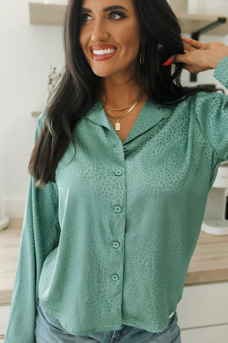 Spot On Satin Top in Jade