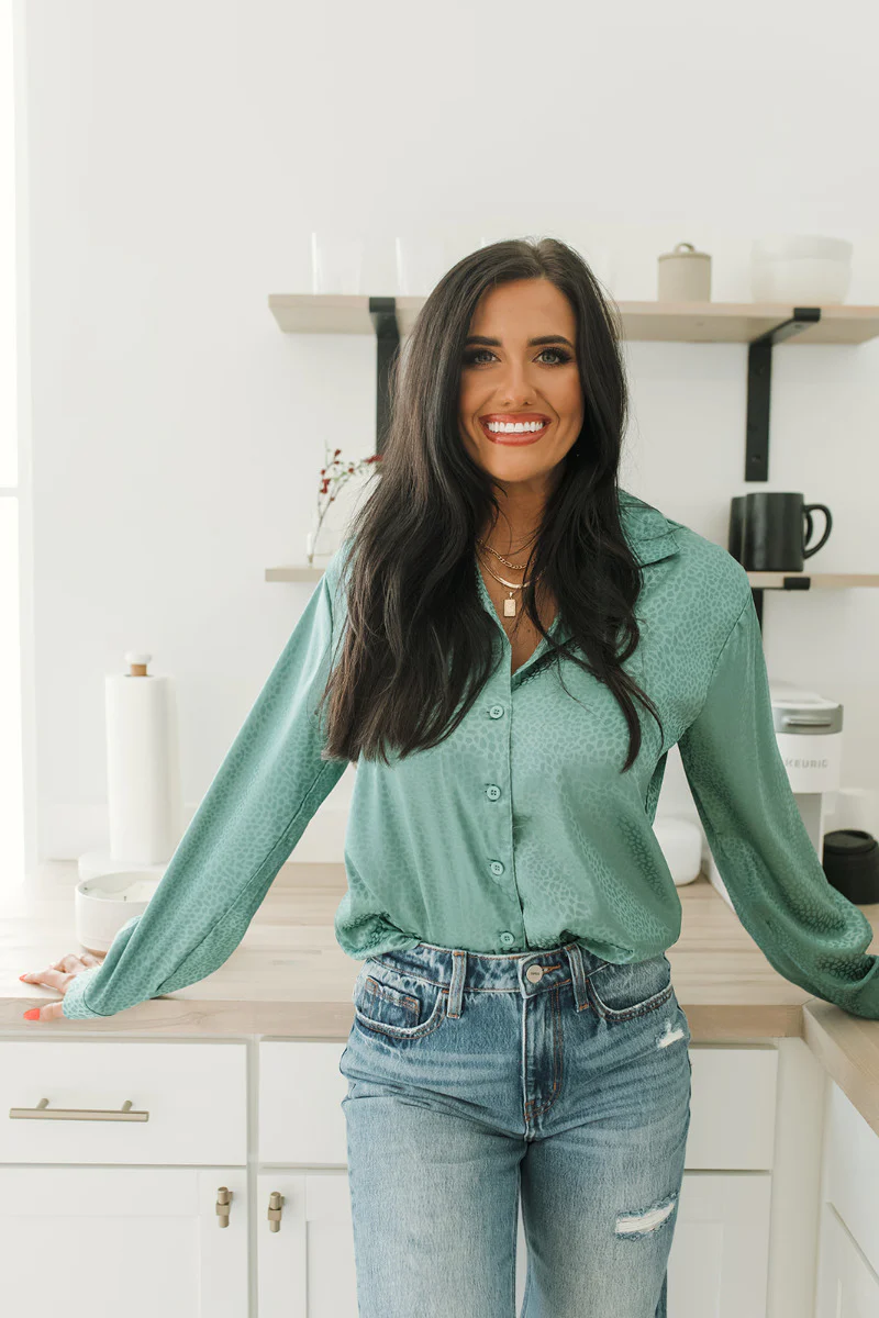 Spot On Satin Top in Jade - Image 3