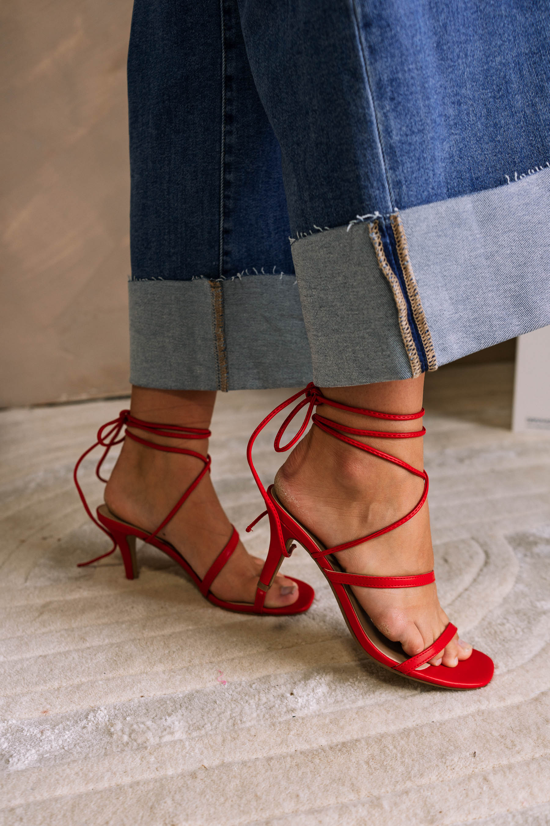 Spree Red Strappy Ankle Heel