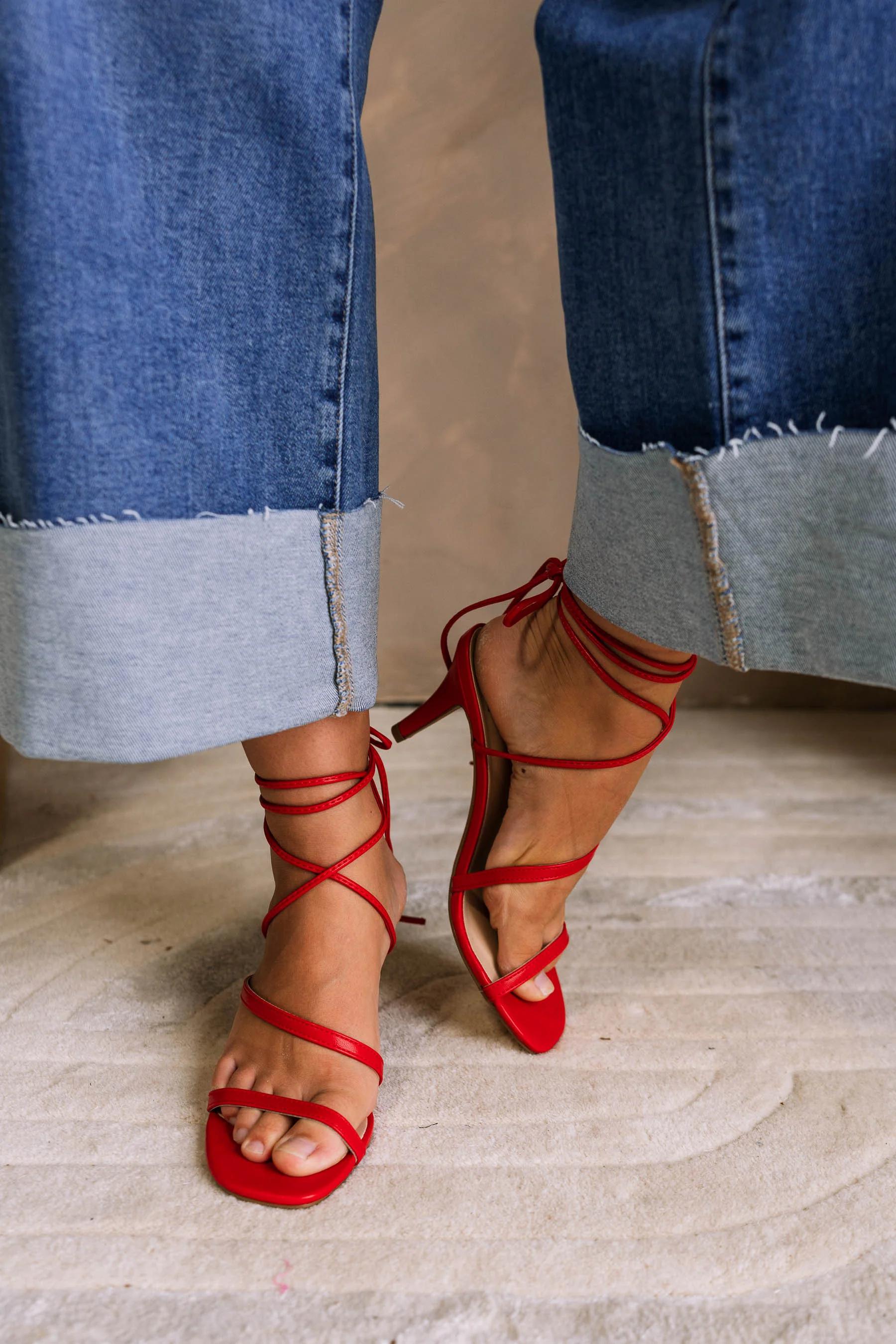 Spree Red Strappy Ankle Heel - Image 2
