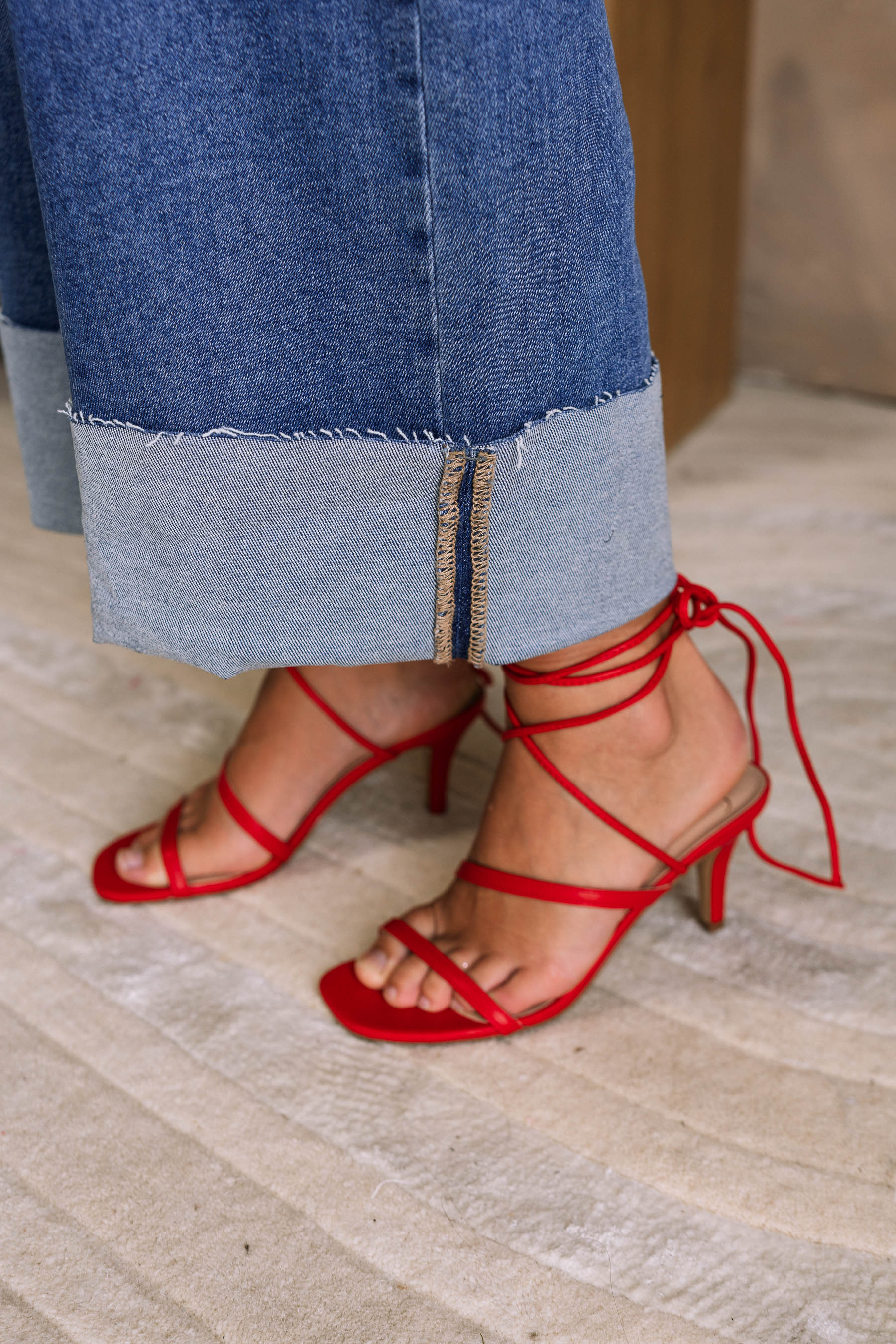 Spree Red Strappy Ankle Heel - Image 3
