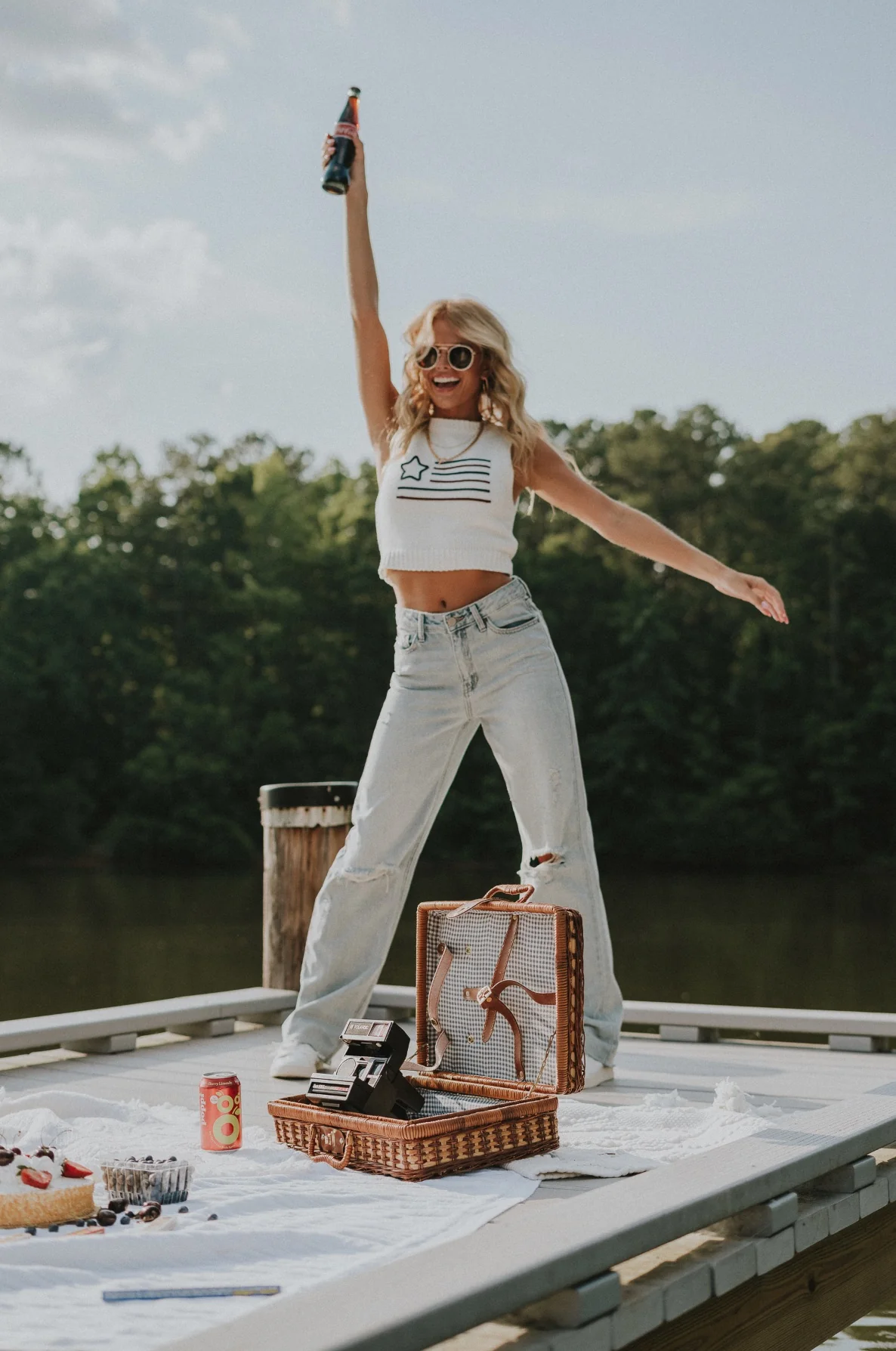 Star American Flag Cream Knit Tank