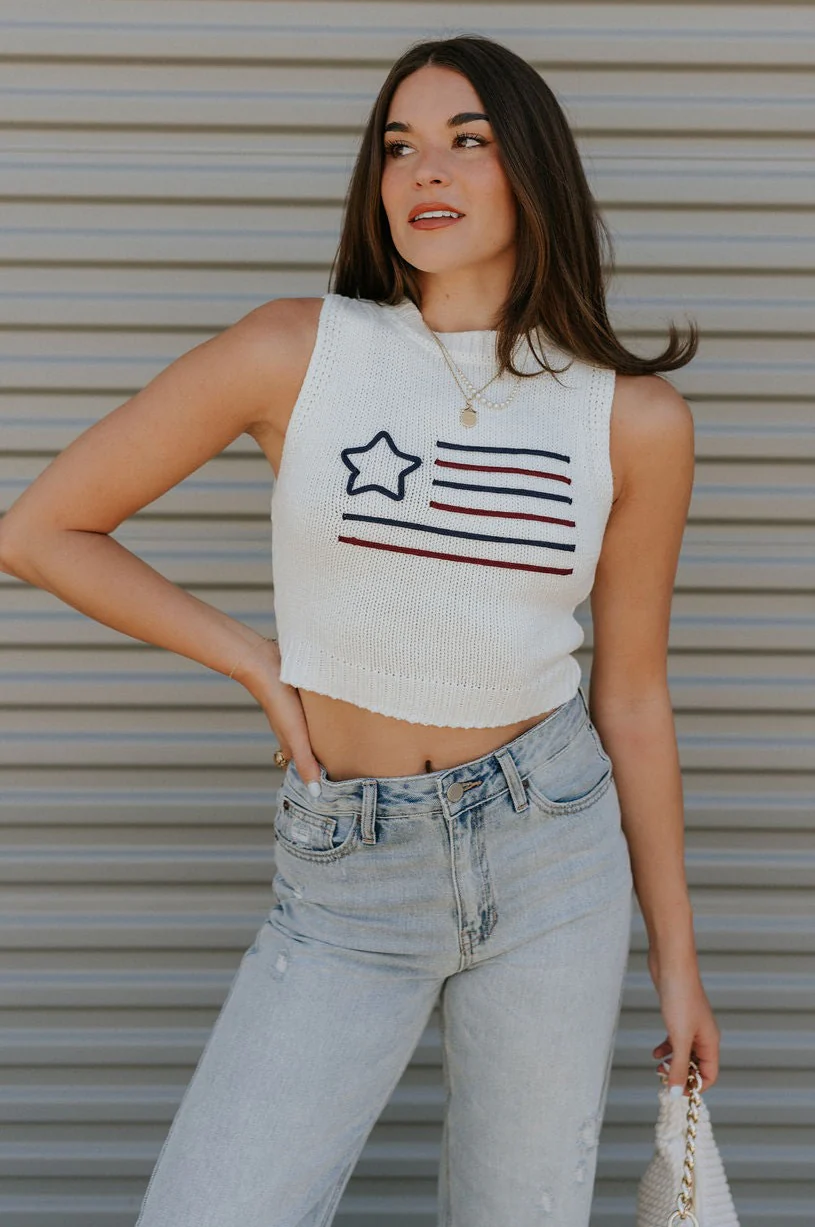 Star American Flag Cream Knit Tank - Image 3