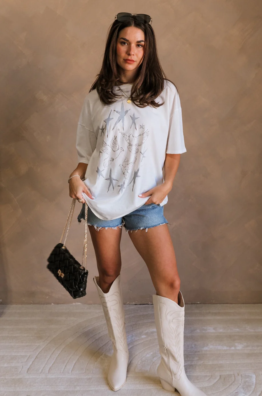Stars and Birds White Distressed Graphic Top - Image 2