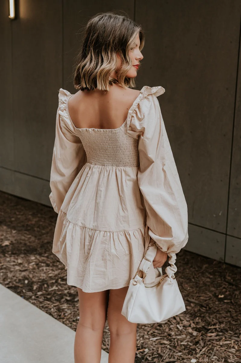 Stella Beige Long Sleeve Mini Dress - Image 11