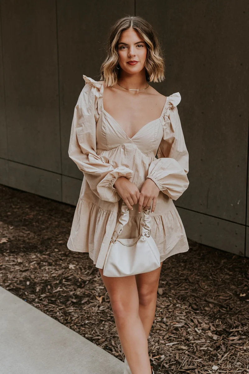 Stella Beige Long Sleeve Mini Dress - Image 4