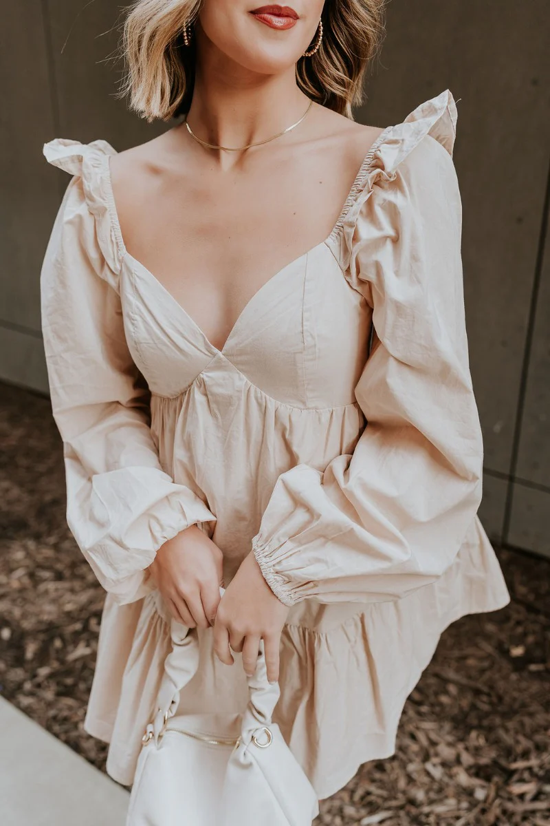 Stella Beige Long Sleeve Mini Dress - Image 5