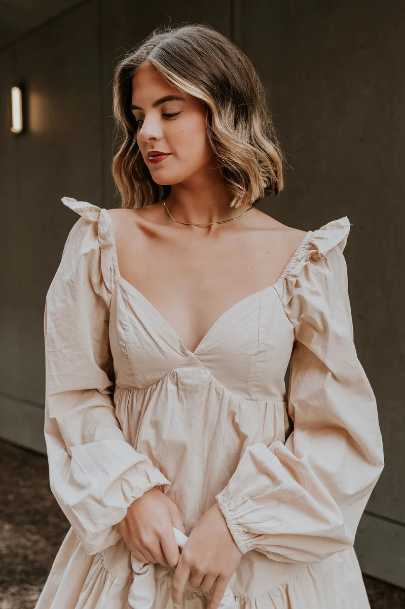 Stella Beige Long Sleeve Mini Dress - Image 8