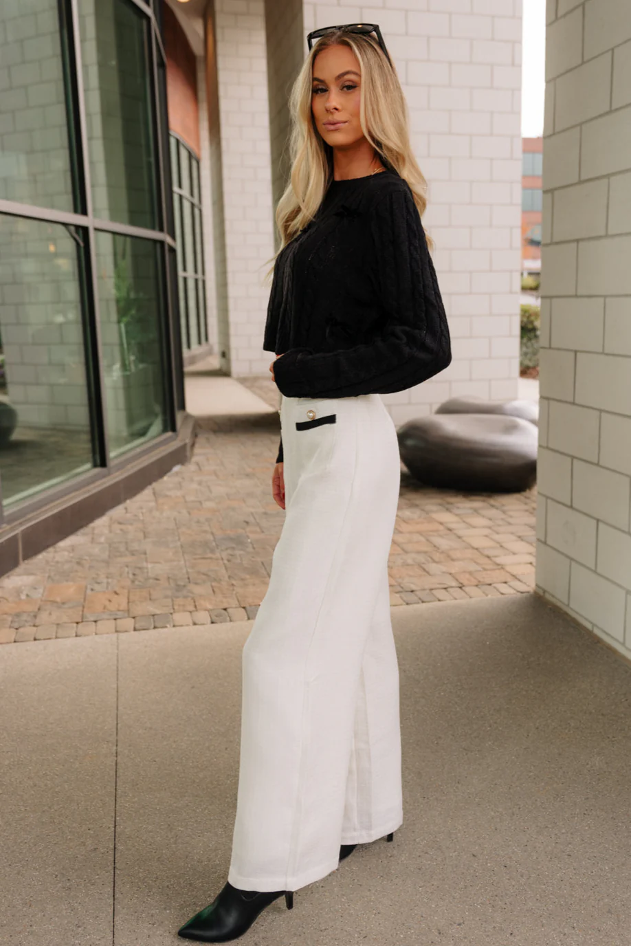 Stella Black & Cream Pearl Wide Leg Pants - Image 3