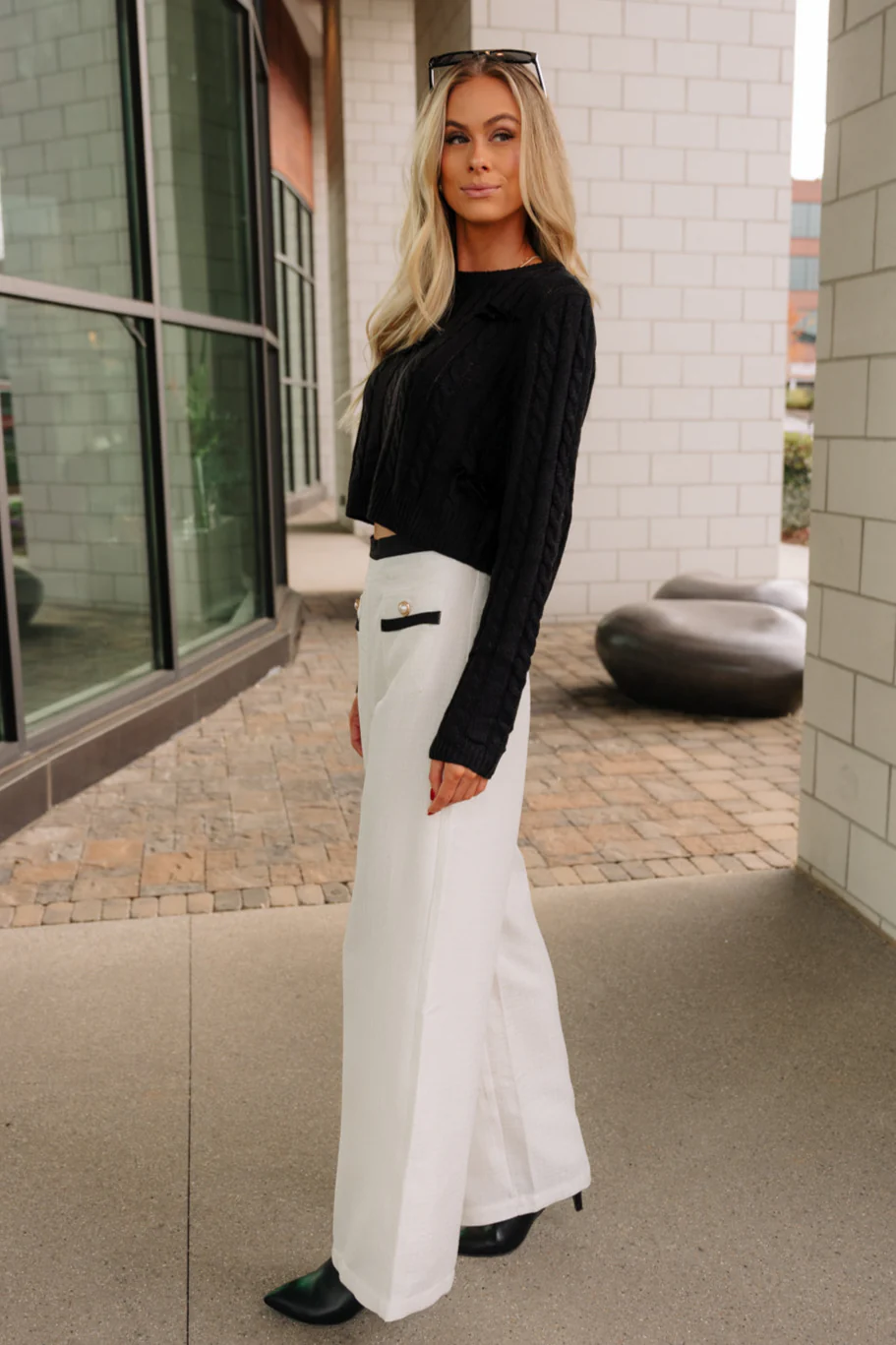 Stella Black & Cream Pearl Wide Leg Pants - Image 5