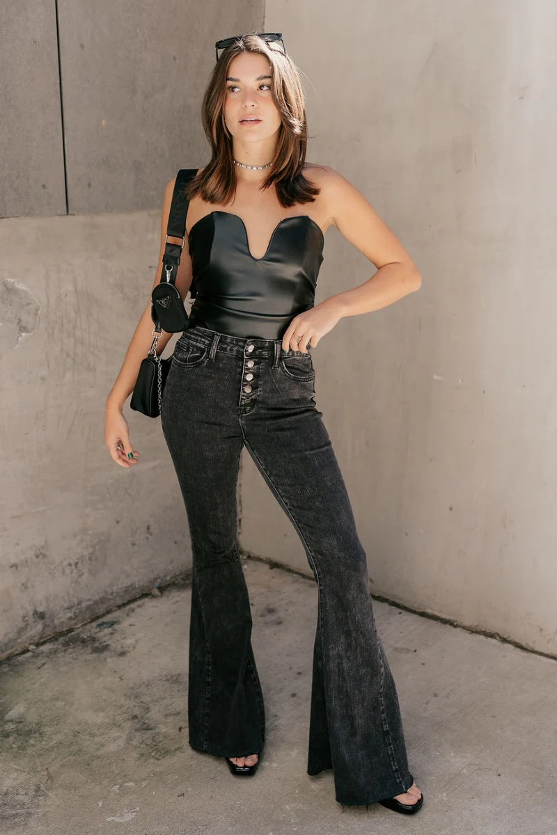Stella Black Faux Leather Strapless Top - Image 2