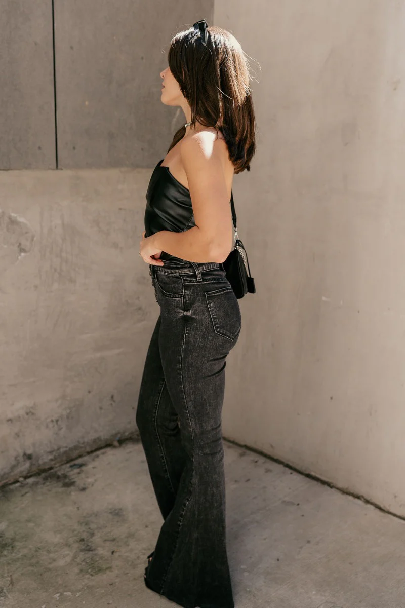 Stella Black Faux Leather Strapless Top - Image 7