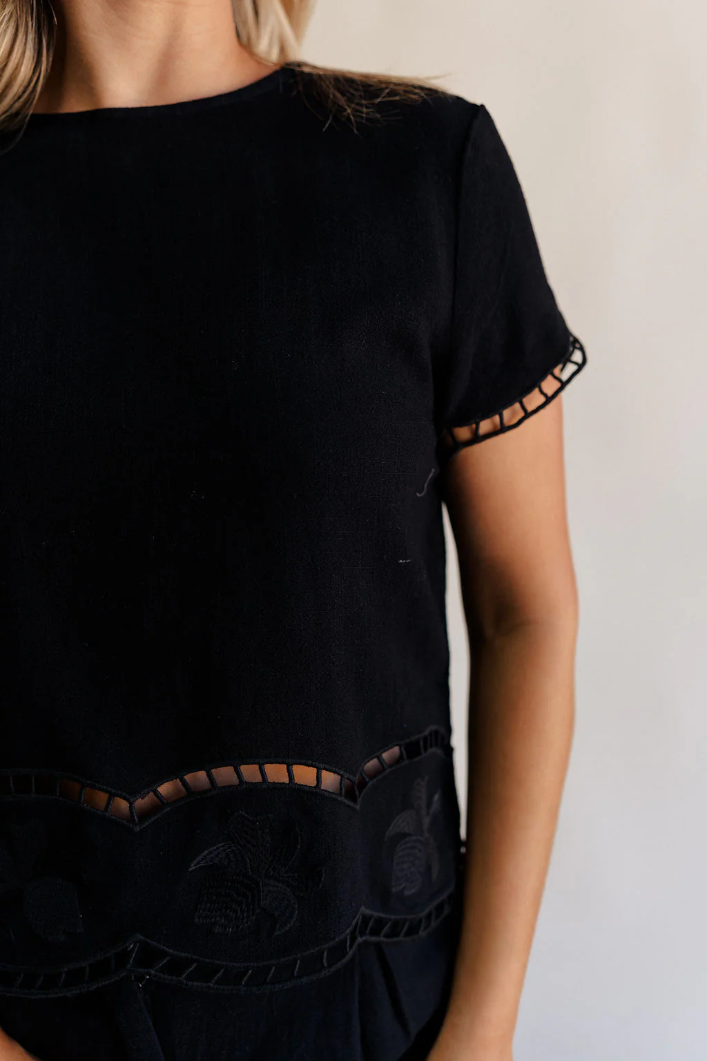 Stella Black Floral Trim Short Sleeve Top - Image 6
