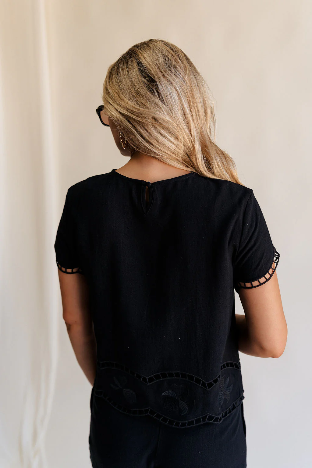 Stella Black Floral Trim Short Sleeve Top - Image 9