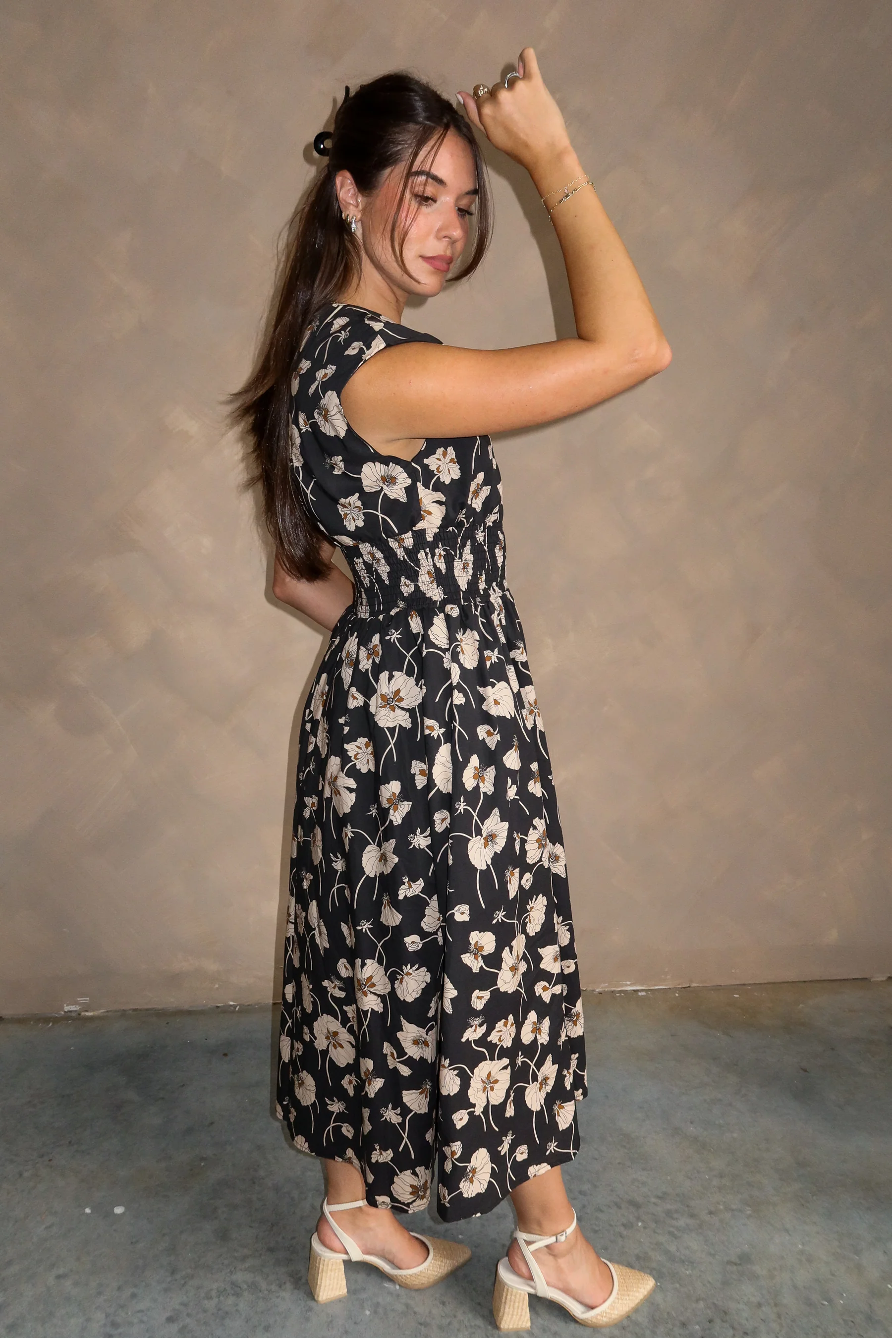 Stella Black Floral Zip-Up Midi Dress - Image 2