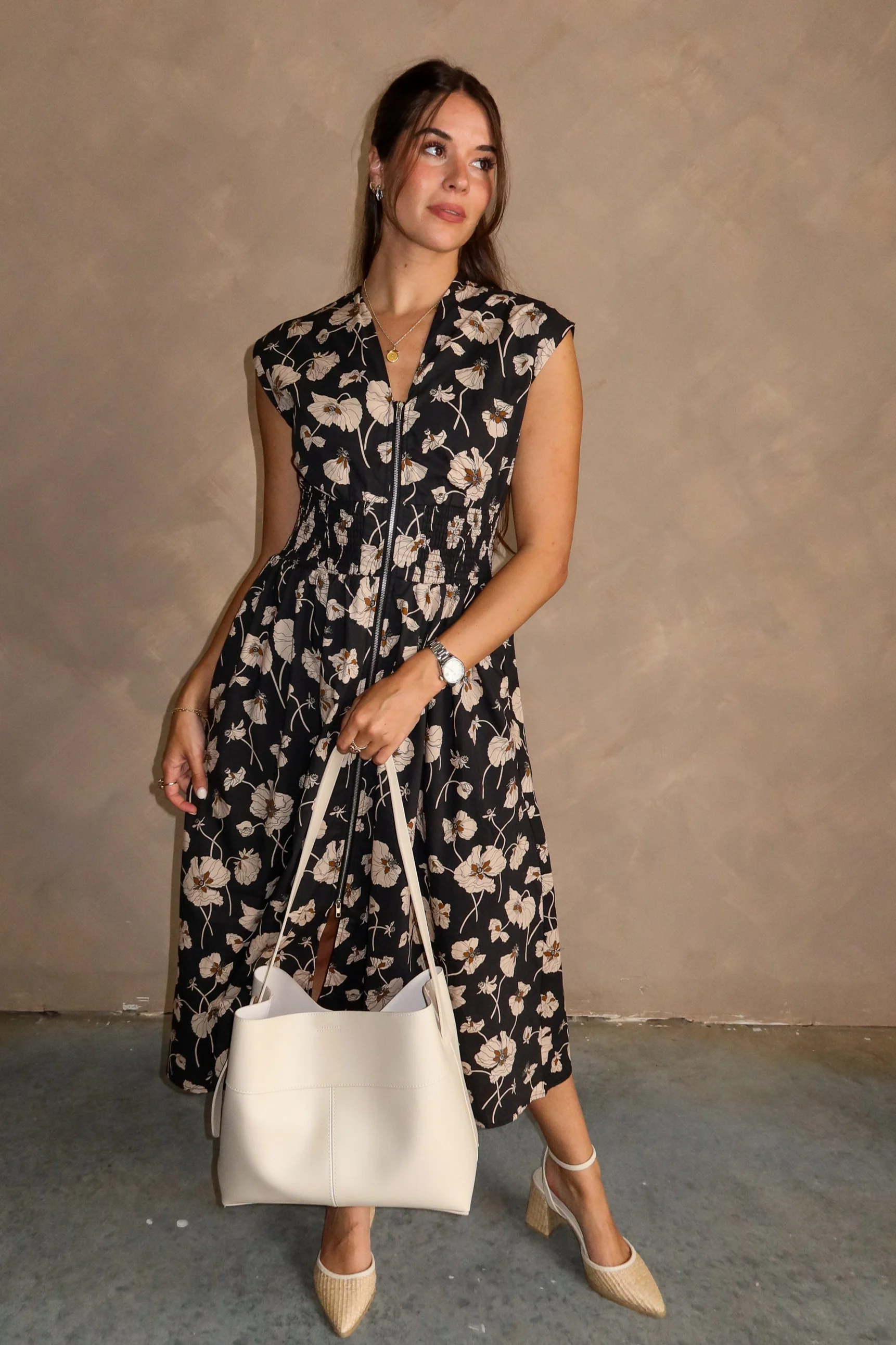 Stella Black Floral Zip-Up Midi Dress - Image 5