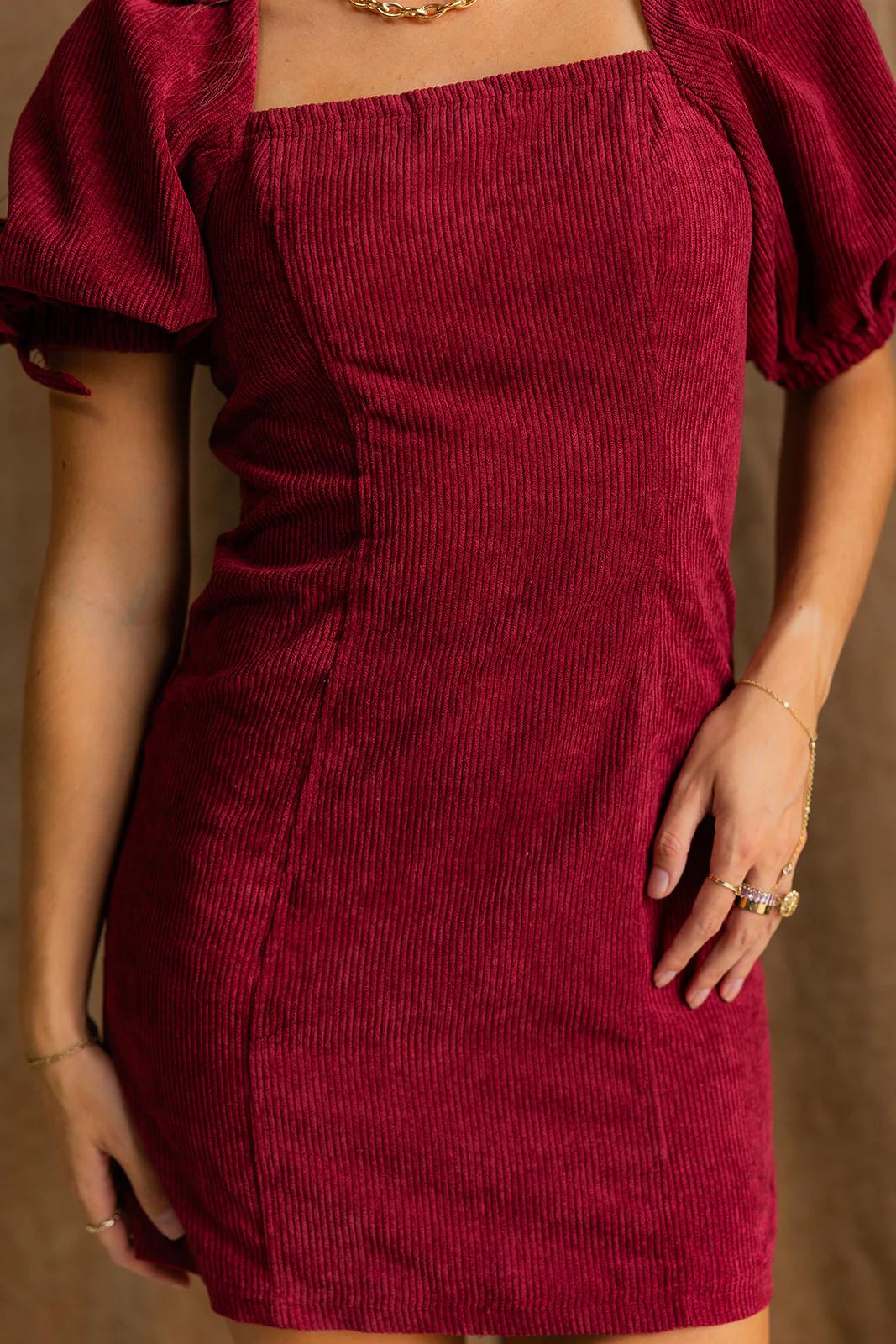 Stella Burgundy Corduroy Mini Dress - Image 2