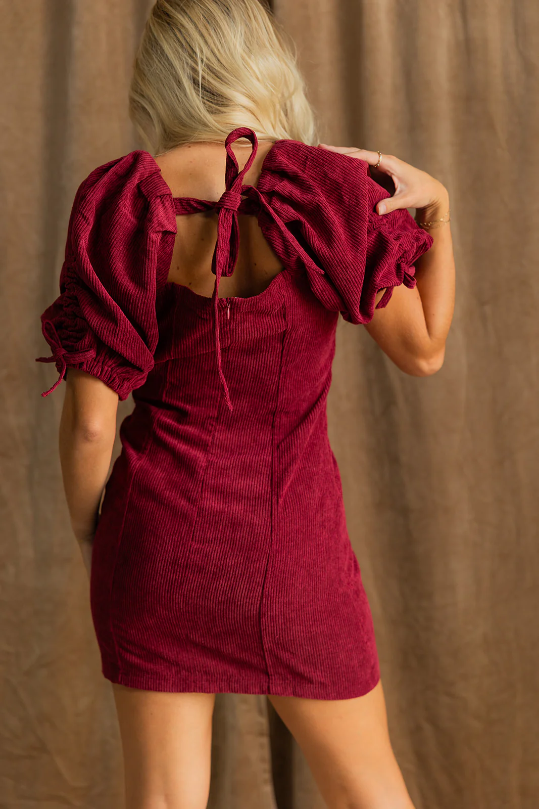 Stella Burgundy Corduroy Mini Dress - Image 4