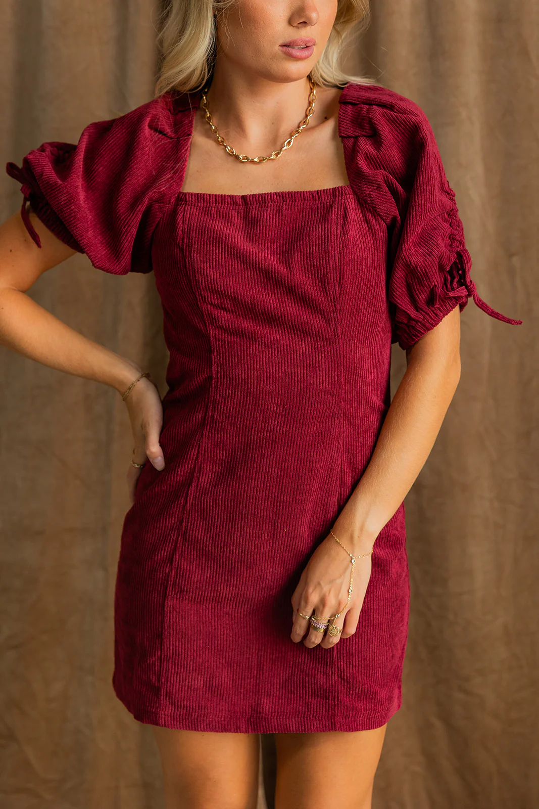 Stella Burgundy Corduroy Mini Dress - Image 6
