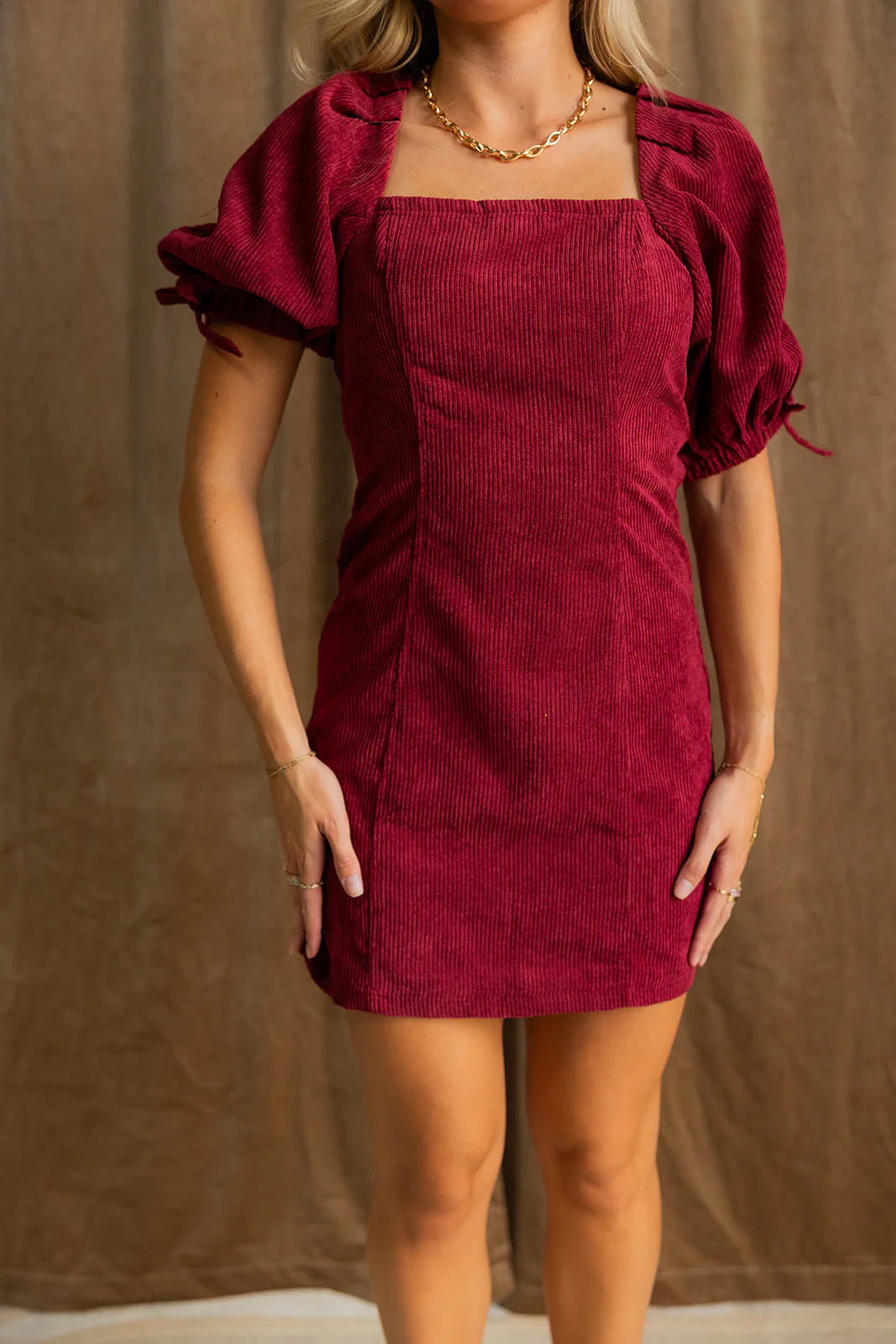 Stella Burgundy Corduroy Mini Dress - Image 7