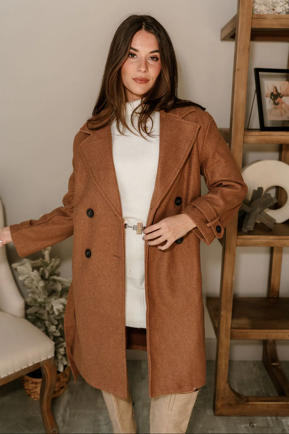 Stella Camel Brown Tie Waist Coat - Image 7