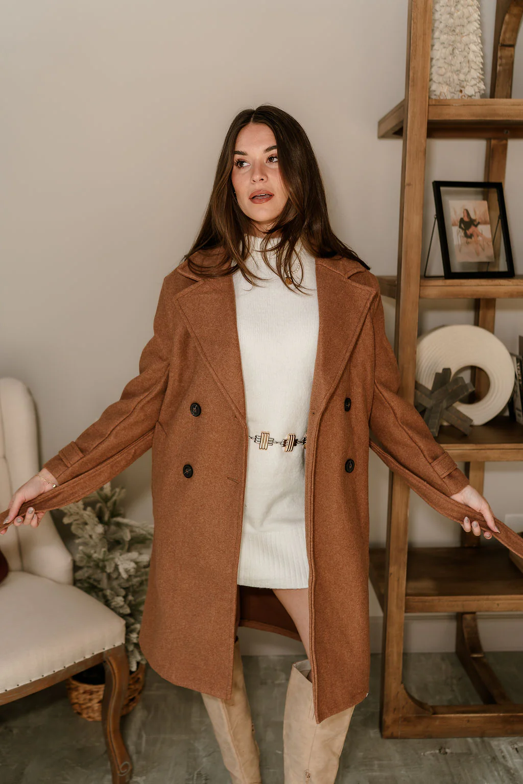 Stella Camel Brown Tie Waist Coat - Image 8
