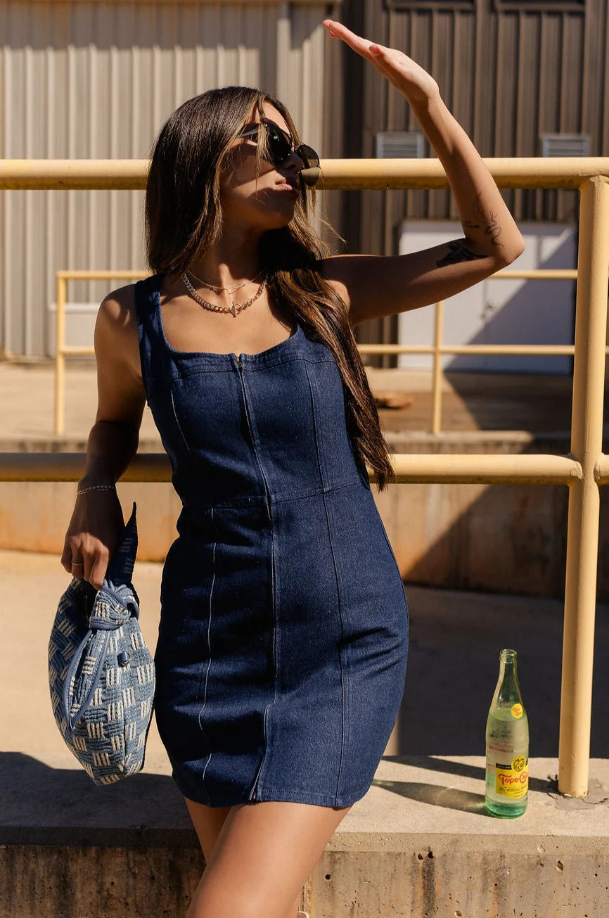 Stella Dark Denim Wash Sleeveless Mini Dress