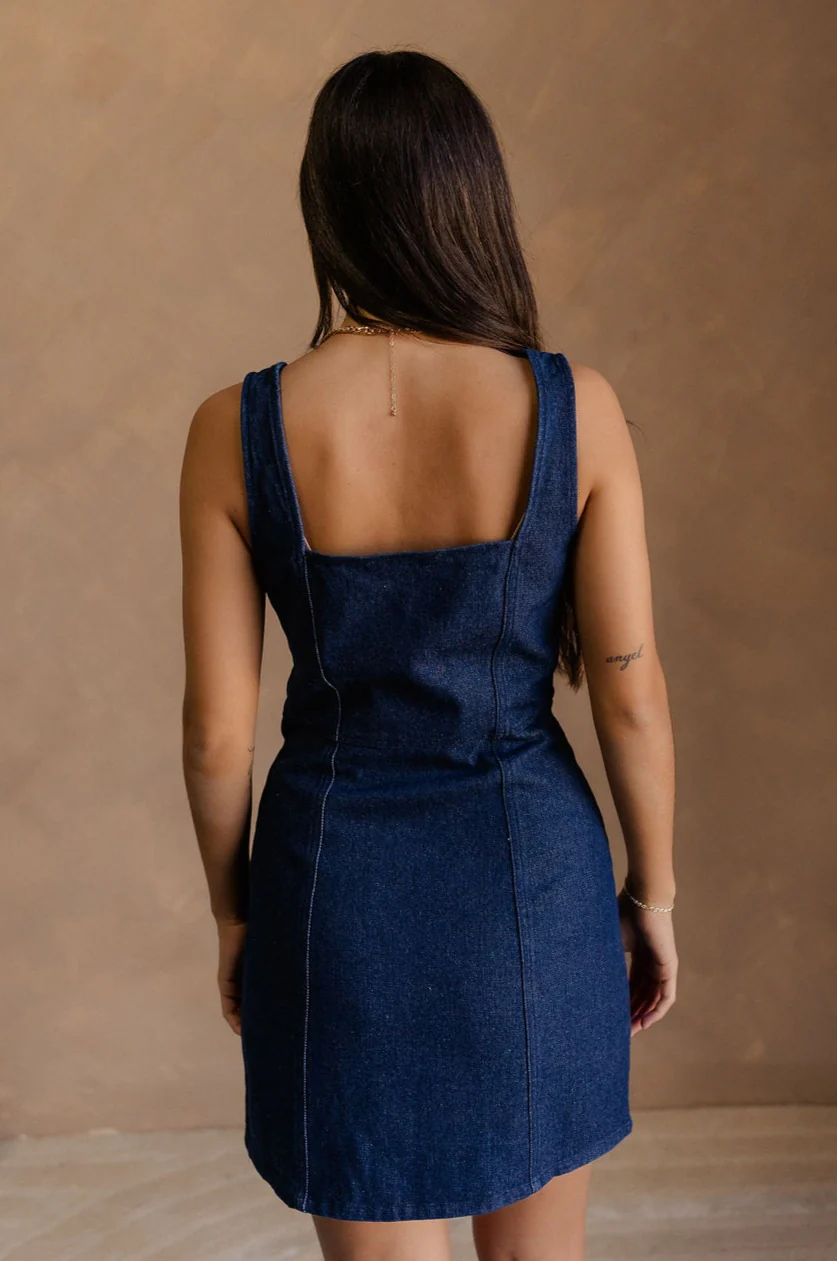 Stella Dark Denim Wash Sleeveless Mini Dress - Image 7
