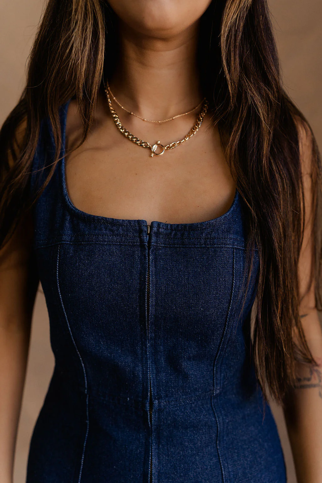 Stella Dark Denim Wash Sleeveless Mini Dress - Image 8