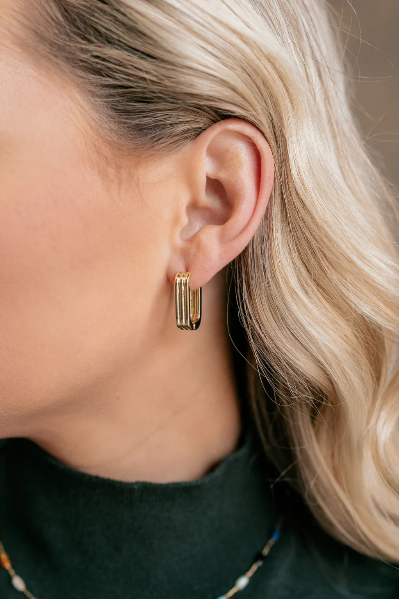 Stella Gold Rectangle Hoop Earrings - Image 2