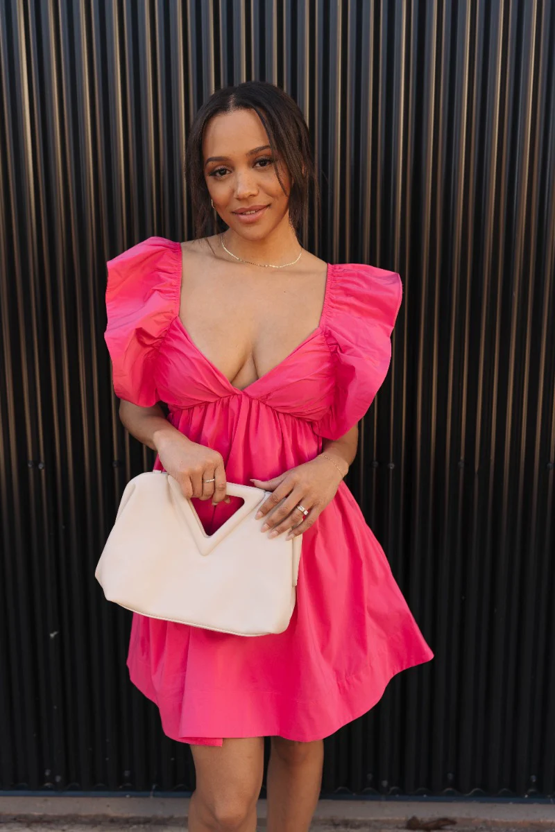 Stella Hot Pink Ruffle Straps Mini Dress - Image 3