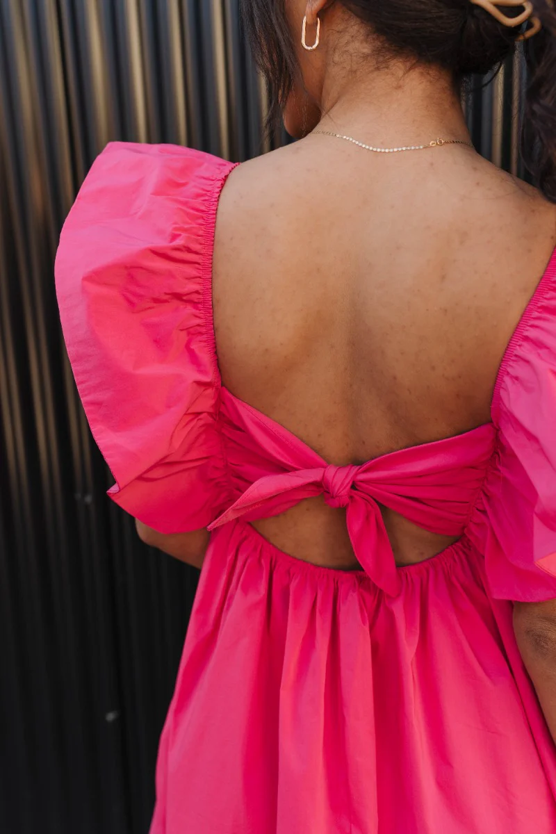 Stella Hot Pink Ruffle Straps Mini Dress - Image 7