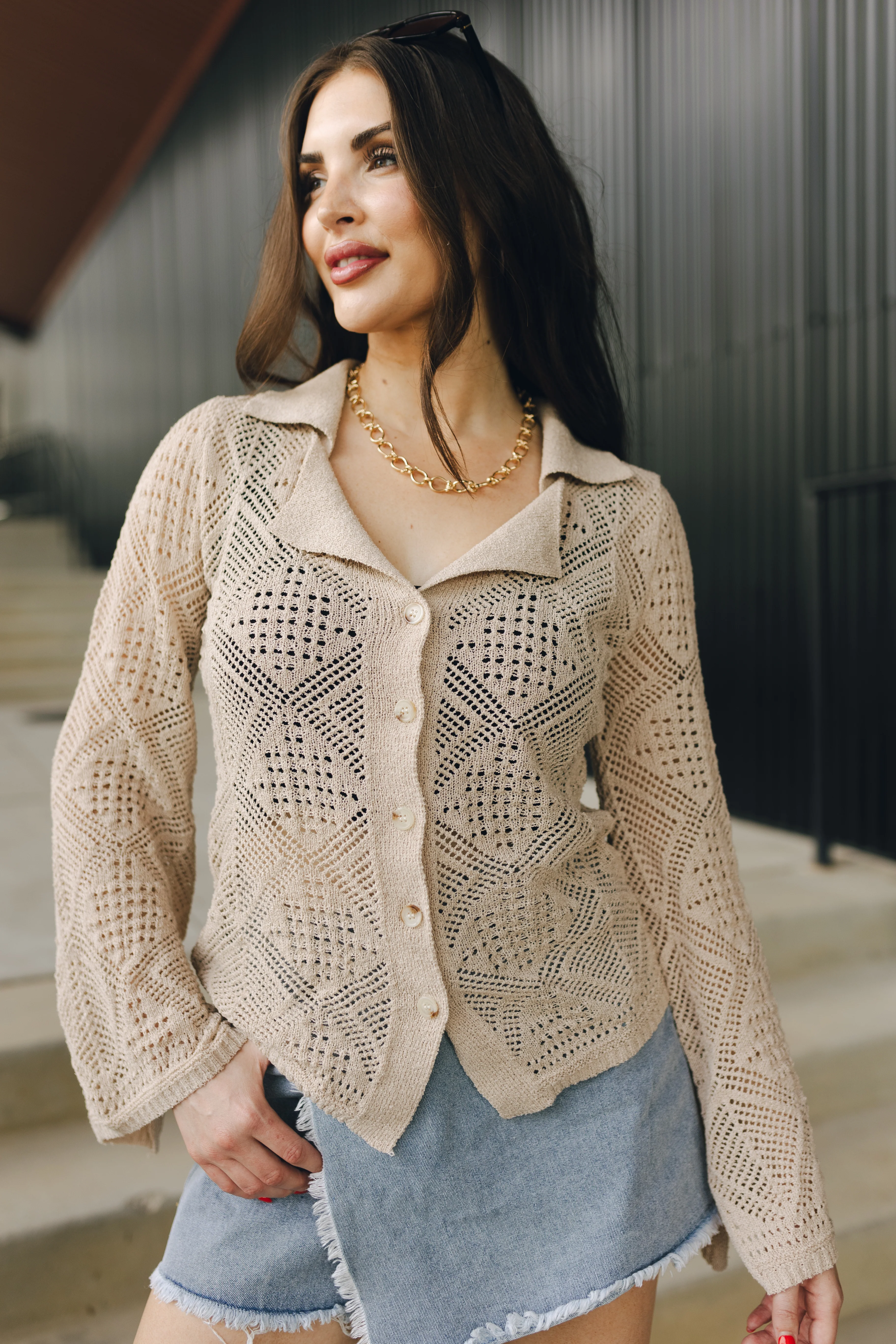 Stephanie Beige Crochet Top - Image 2