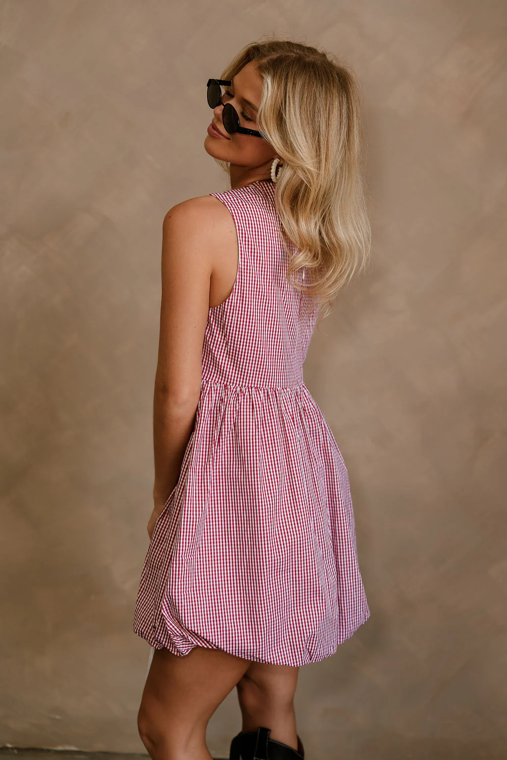 Stephanie Red & White Gingham Bubble Mini Dress - Image 7