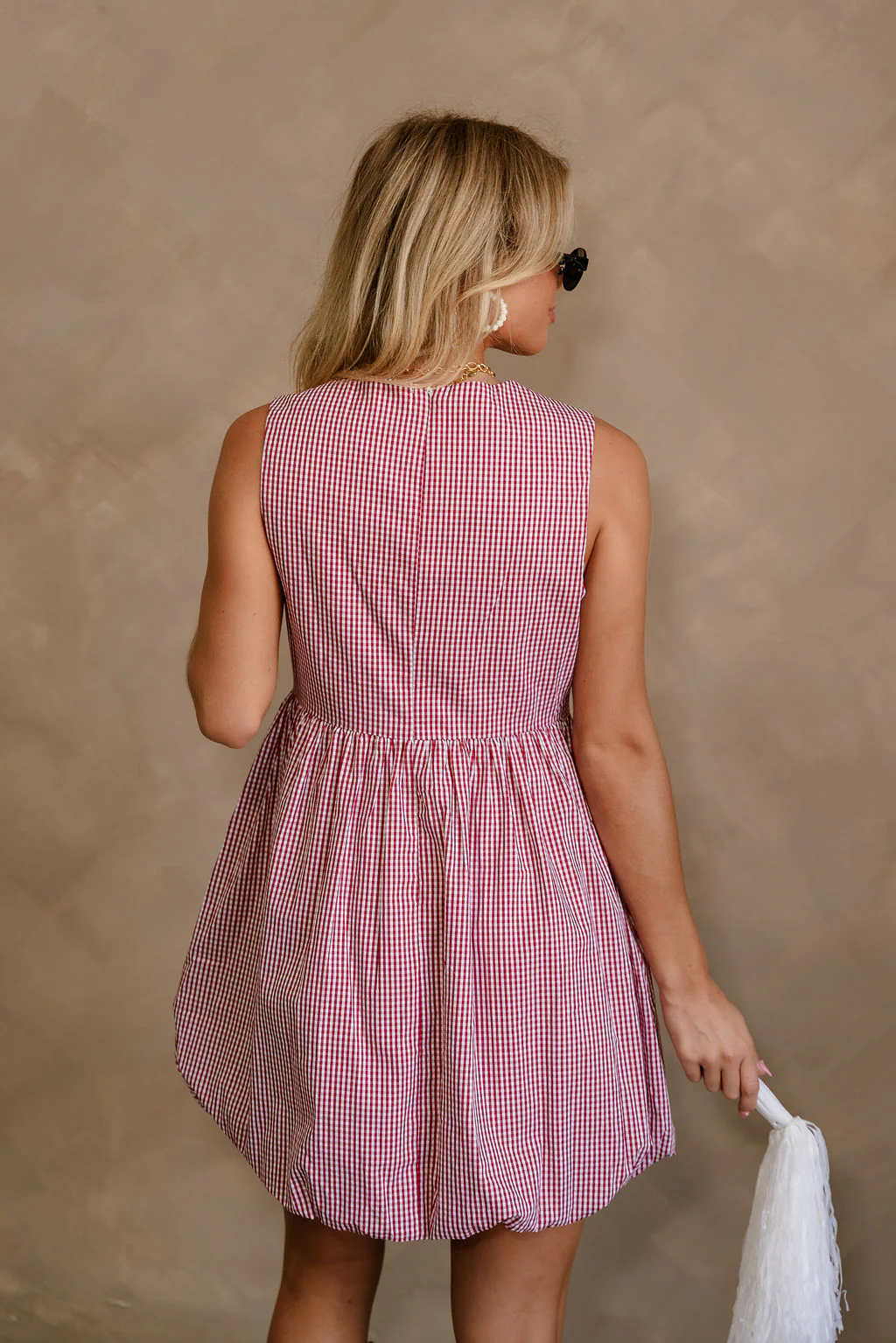 Stephanie Red & White Gingham Bubble Mini Dress - Image 8
