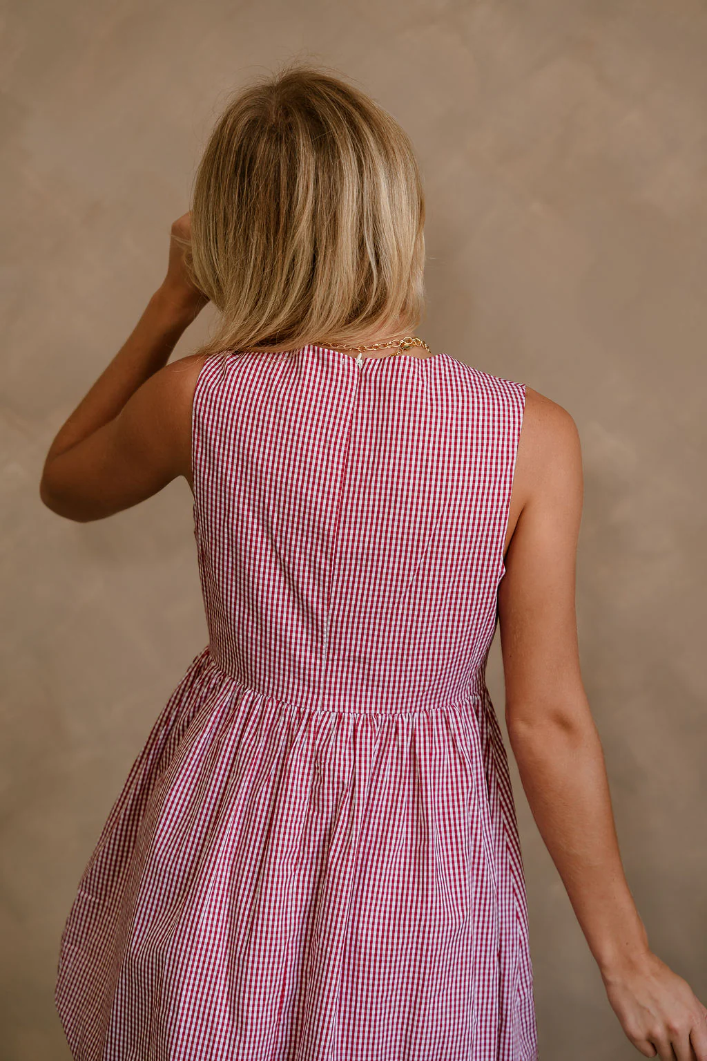 Stephanie Red & White Gingham Bubble Mini Dress - Image 9