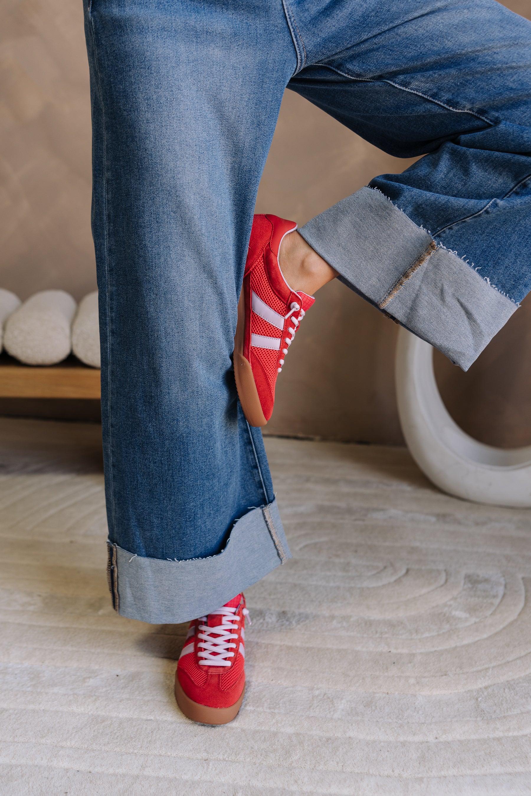 Steve Madden Red Multi Mixed Media Sneaker - Image 2