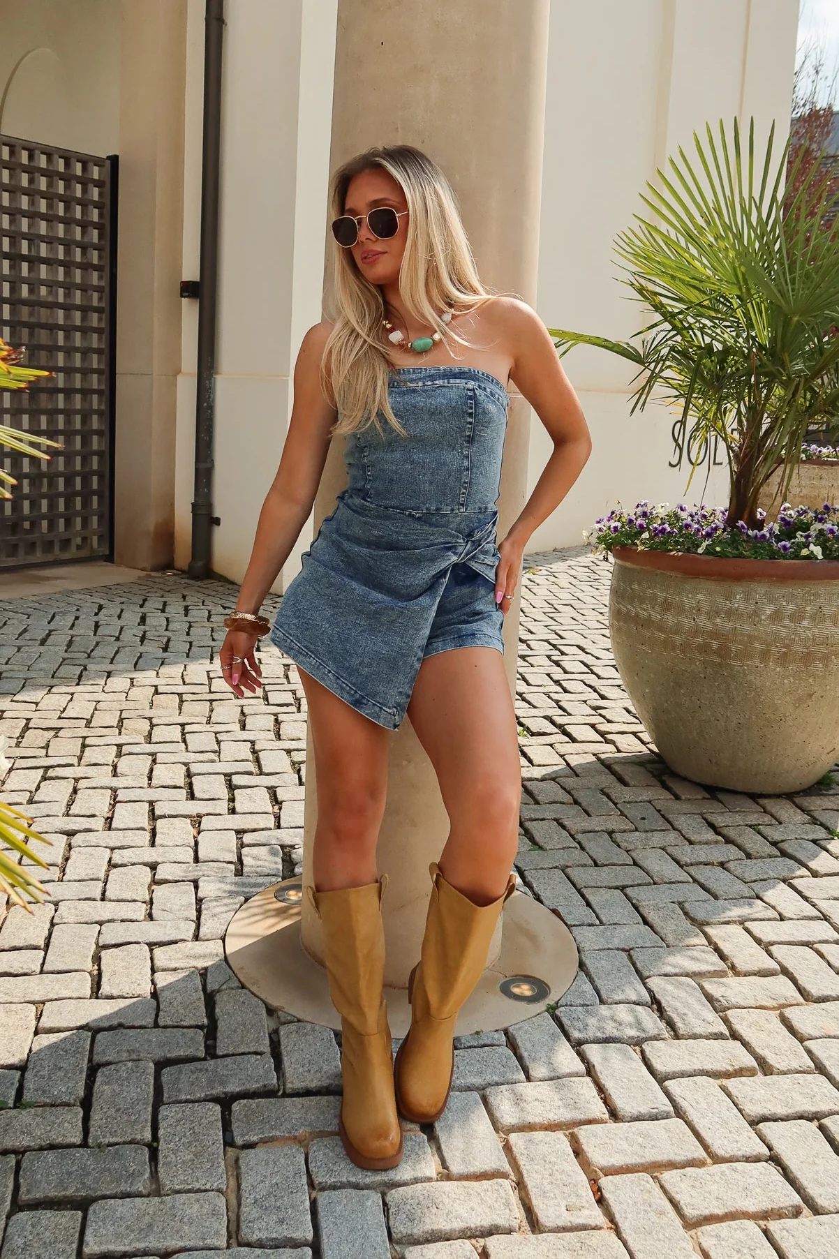 Stevie Blue Acid Denim Skirt Romper