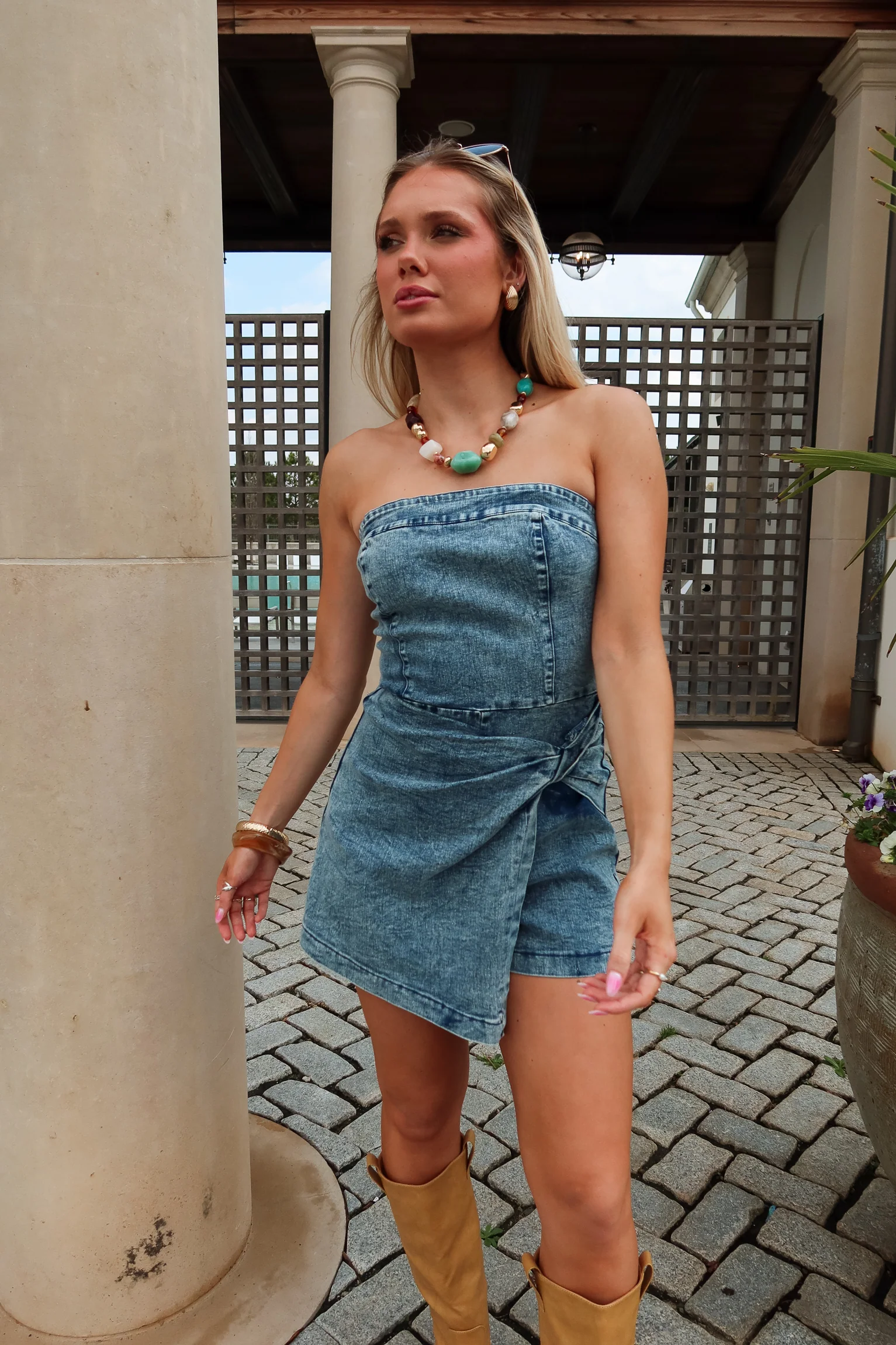 Stevie Blue Acid Denim Skirt Romper - Image 6
