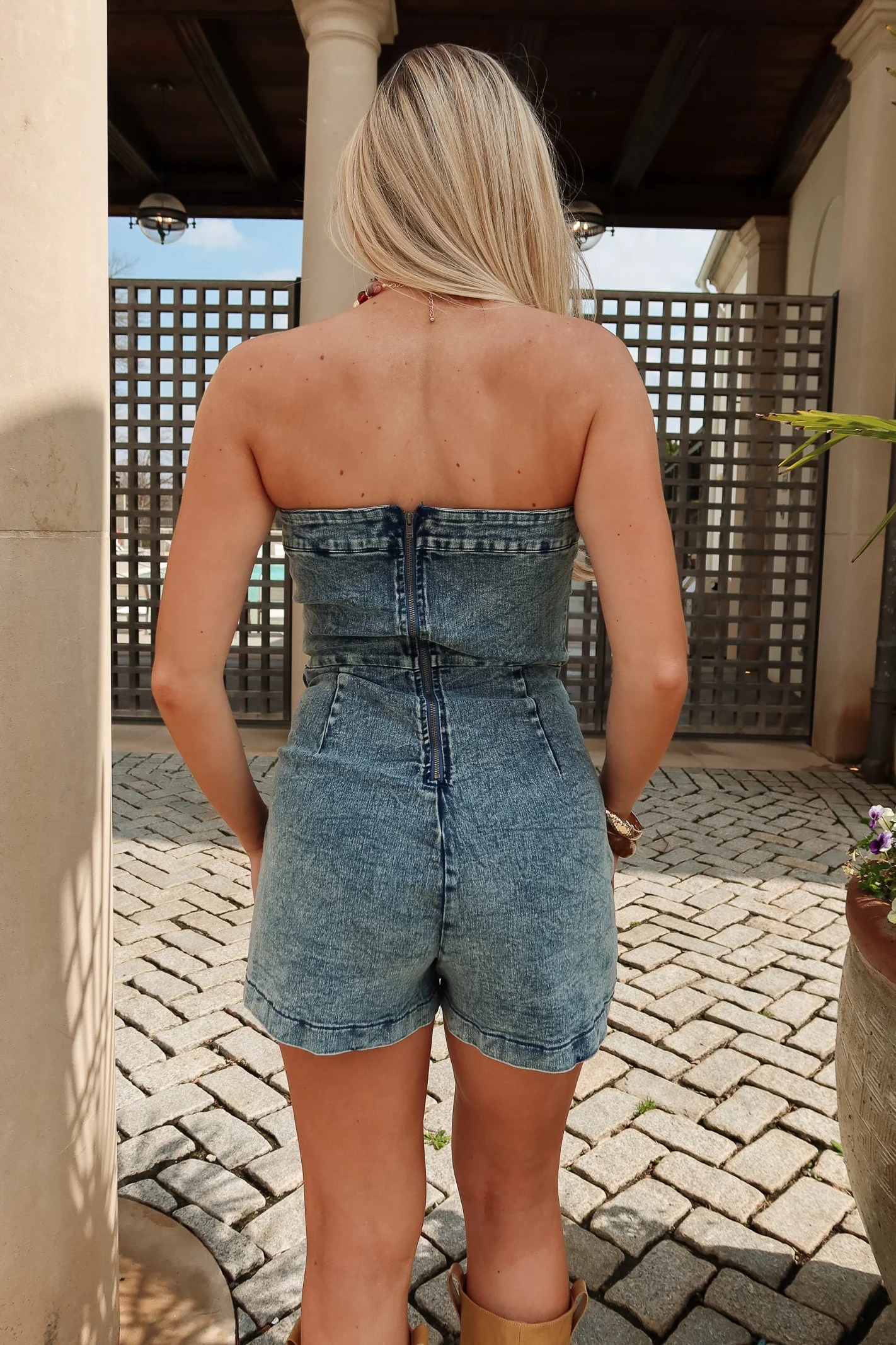 Stevie Blue Acid Denim Skirt Romper - Image 9