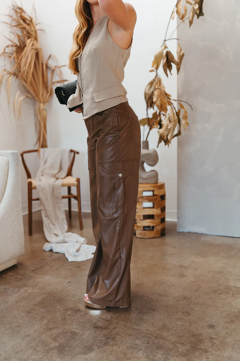Stevie Faux Leather Cargo Pants - Image 4