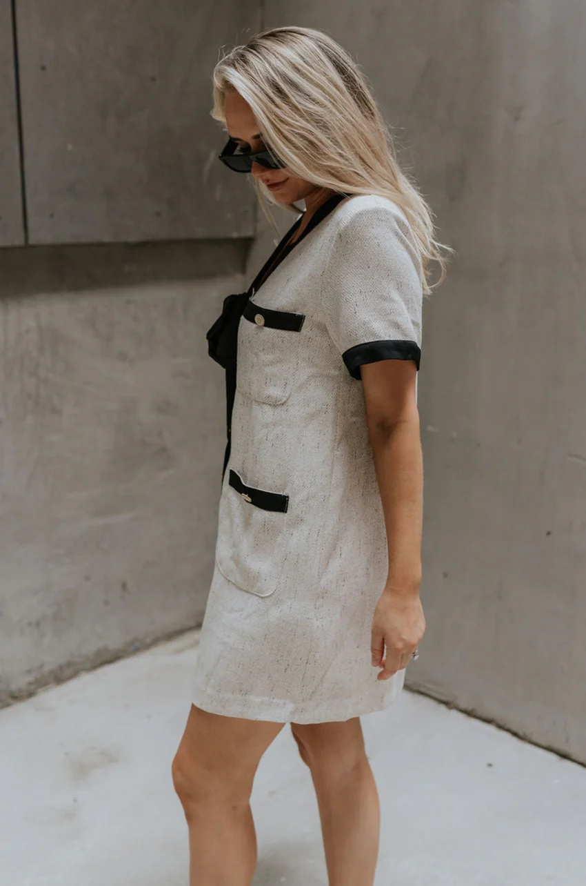 Stevie Oatmeal & Black Short Sleeve Mini Dress - Image 3