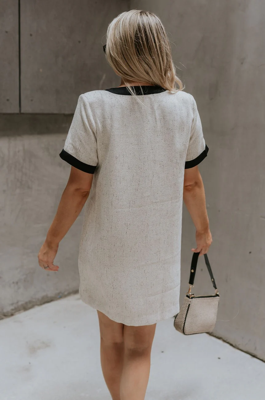 Stevie Oatmeal & Black Short Sleeve Mini Dress - Image 4