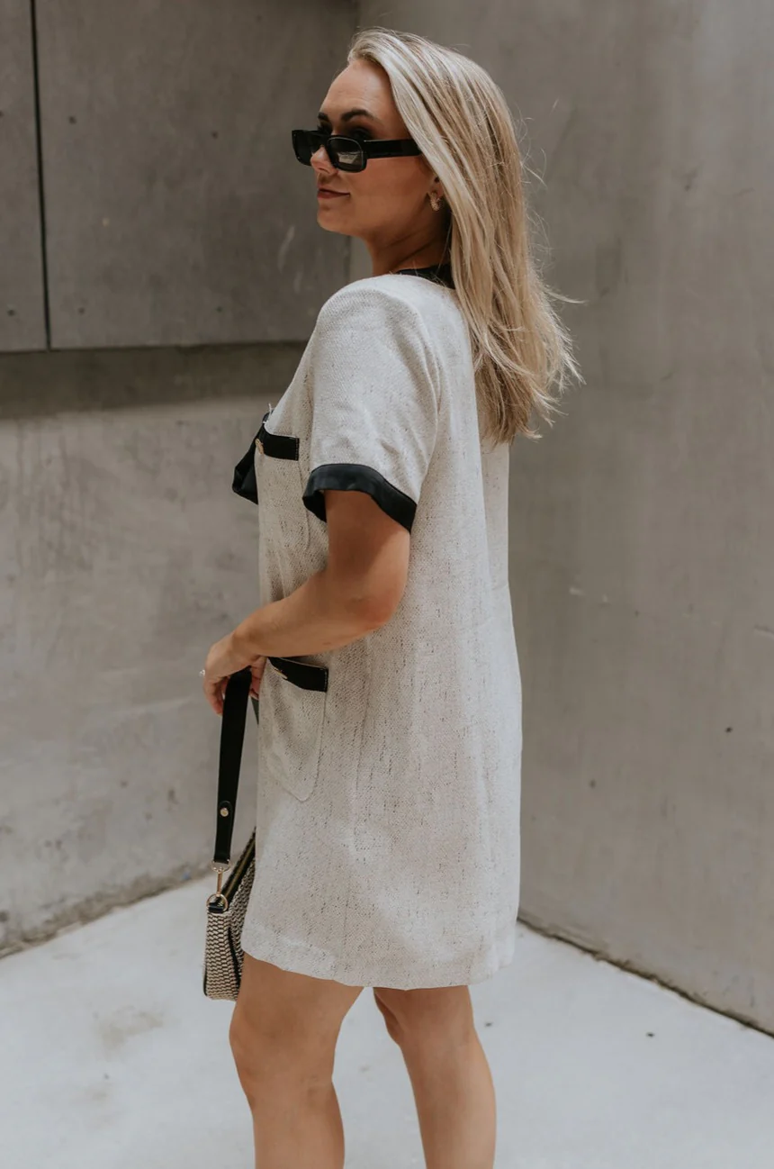 Stevie Oatmeal & Black Short Sleeve Mini Dress - Image 6