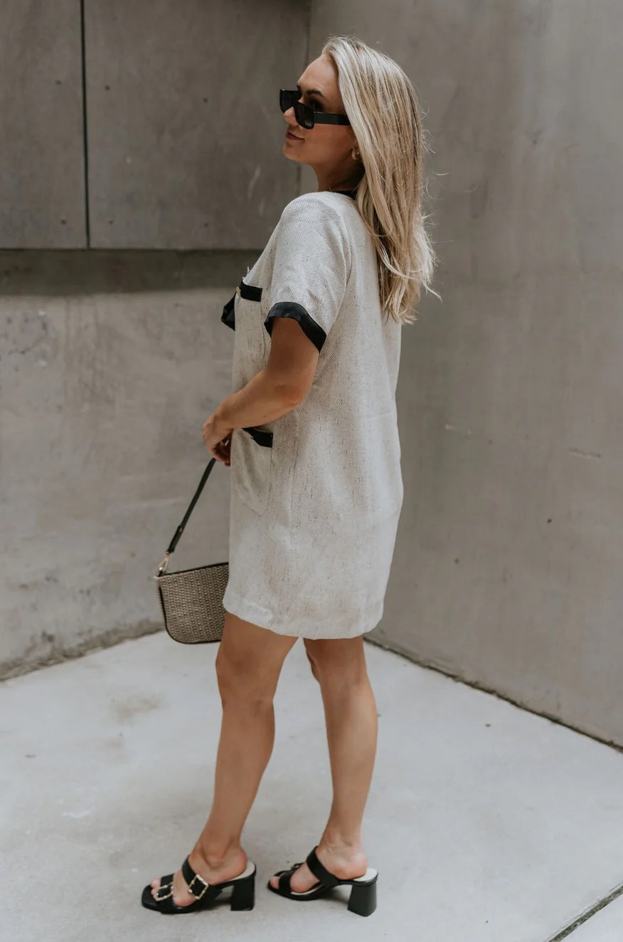 Stevie Oatmeal & Black Short Sleeve Mini Dress - Image 7