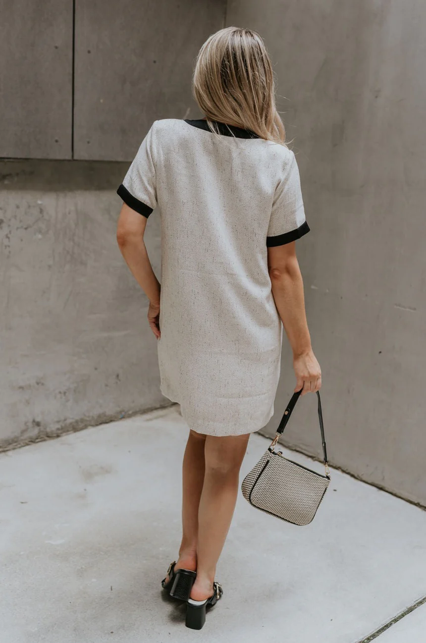 Stevie Oatmeal & Black Short Sleeve Mini Dress - Image 8
