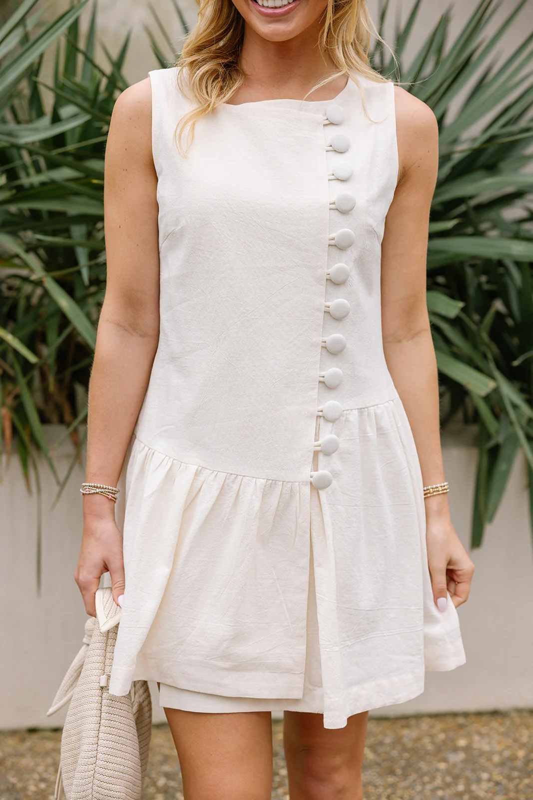 Stevie Oatmeal Buttoned Flare Mini Dress - Image 5